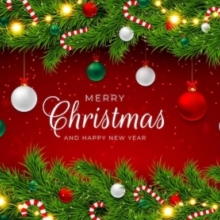 Holiday garland, lights, and ornaments surrounding the message "Merry Christmas"
