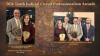Circuit Judge Peter F. Estrada received the Professionalism Award, and Case Management Program Coordinator Chloe Vincent received the Justice Achievement Award at the 2026 Professionalism Dinner. Judge Estrada and Chloe Vincent are standing next to each other holding their awards and Nick Sudzina, Stacey Hoskins, and Dakota Chestnut are standing behind them.